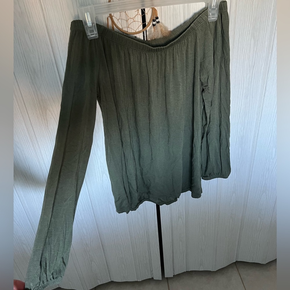 Hollister olive green off shoulder top